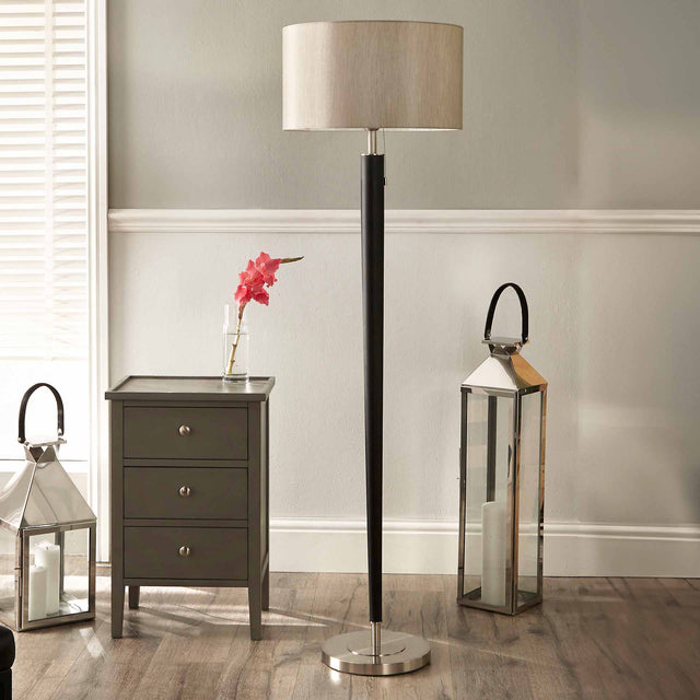 Jozef Brushed Silver and Matt Black Metal Floor Lamp