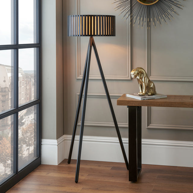 Hemsby Black Wood Tripod Floor Lamp
