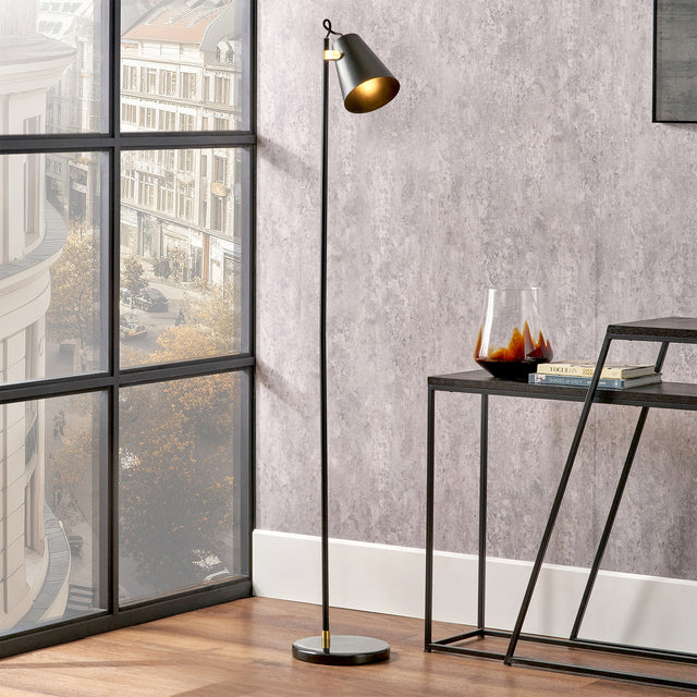 Maya Black and Brushed Brass Task Floor Lamp