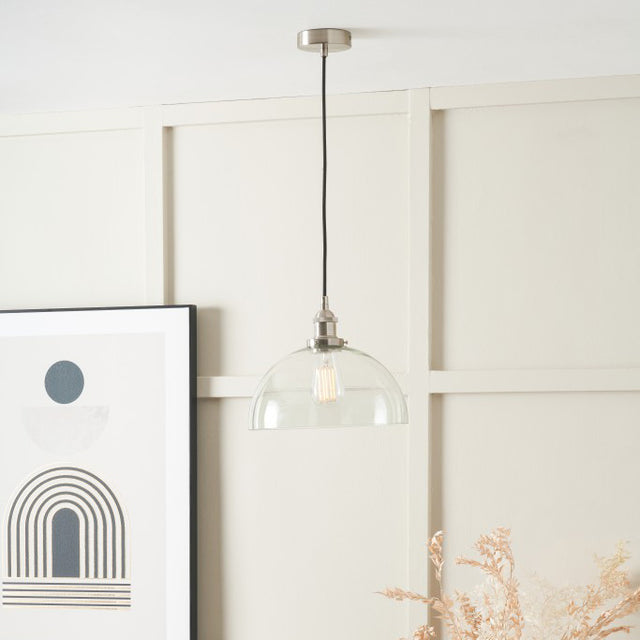 Celina Antique Silver and Clear Glass Dome Pendant