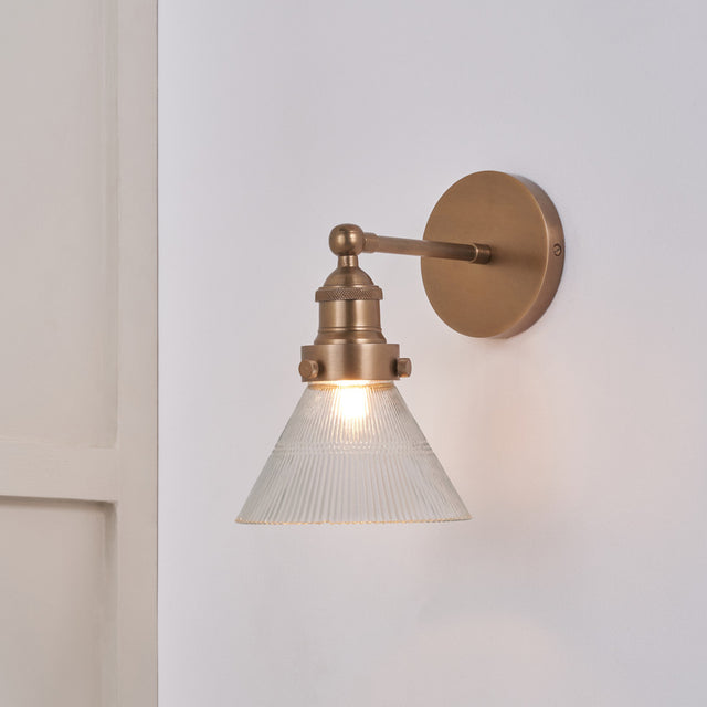 Sawyer Conical Ribbed Glass with Antique Brass Fitting Wall Light