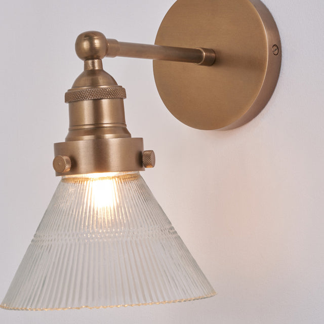 Sawyer Conical Ribbed Glass with Antique Brass Fitting Wall Light
