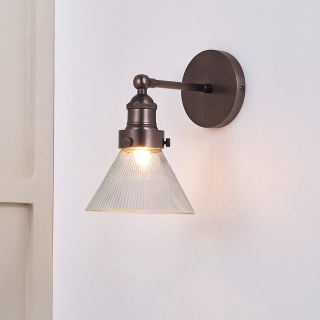 Sawyer Conical Ribbed Glass with Antique Bronze Fitting Wall Light