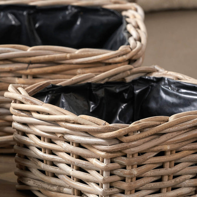 Anyana Indoor Outdoor Grey Kubu Square Basket Planters S/3