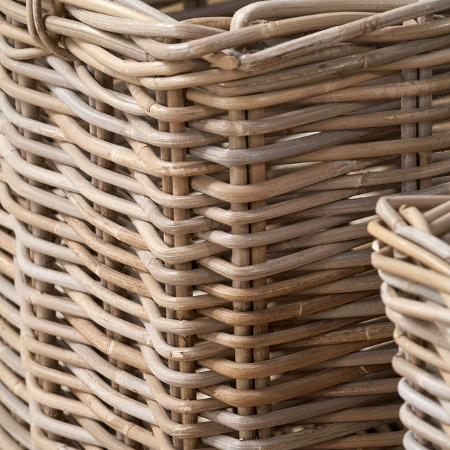 Laras Grey Rattan Square Log Baskets S/2