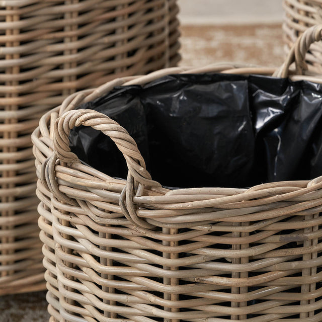 Taha Indoor Outdoor Grey Kubu Round Basket Planters S/3