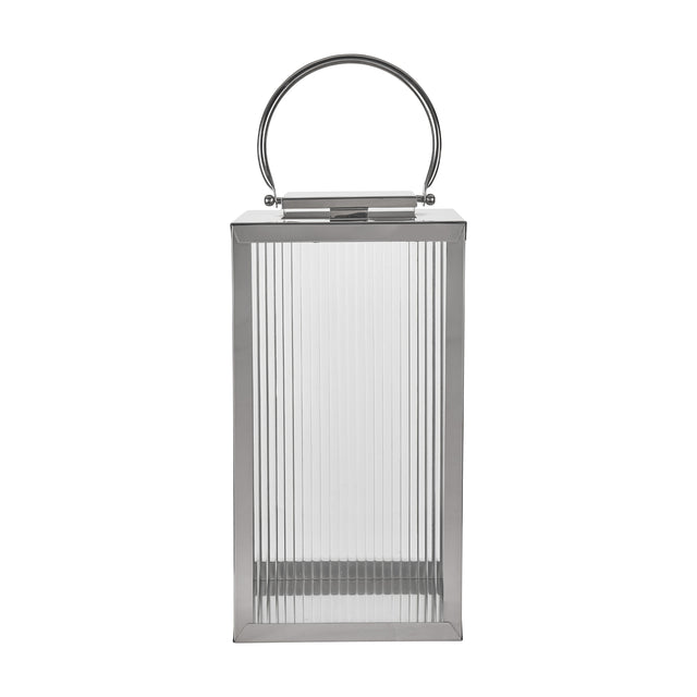 Riley Silver Ribbed Glass Large Lantern