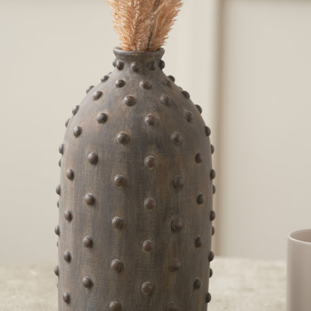 Kiara Textured Dot Grey Stoneware Vase