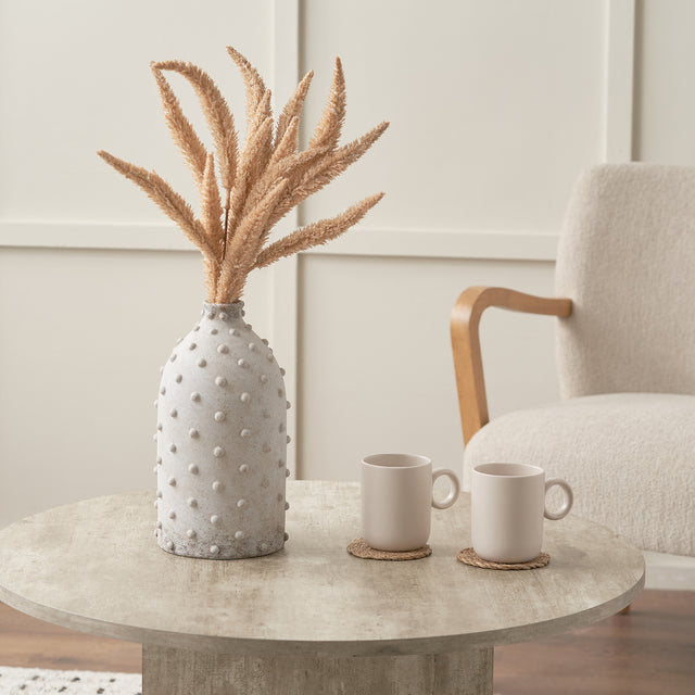 Kiara Textured Dot Light Grey Stoneware Vase