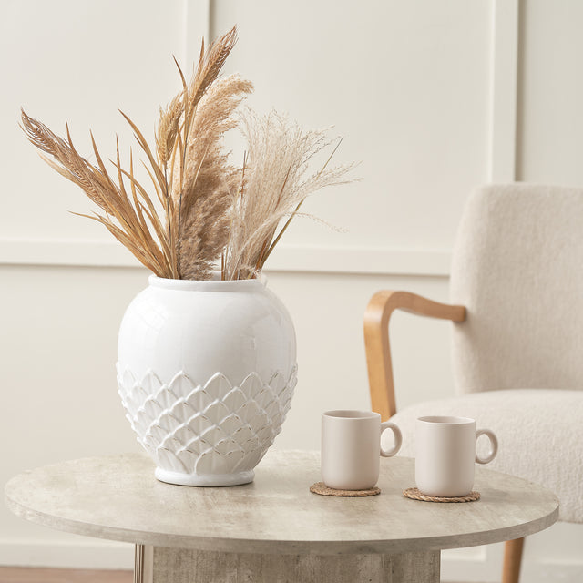 Aspen White Leaf Detail Stoneware Vase