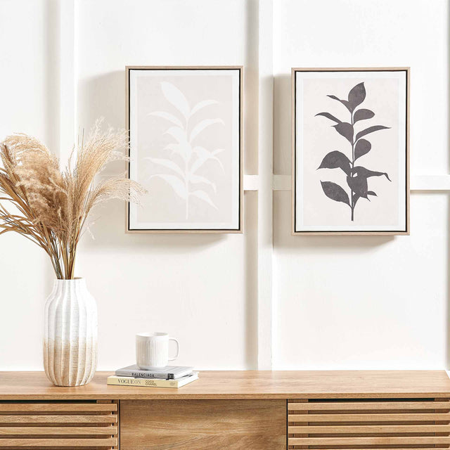Elki Leaf Print Canvases with Natural Frames S/2