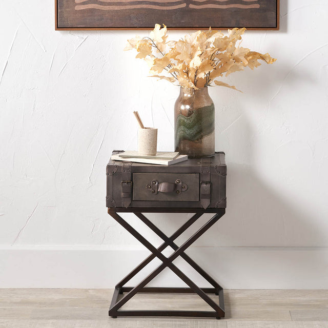 Santino Peppercorn Leather Side Table