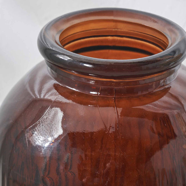 Oliva Pecan Brown Recycled Glass Ribbed Vase