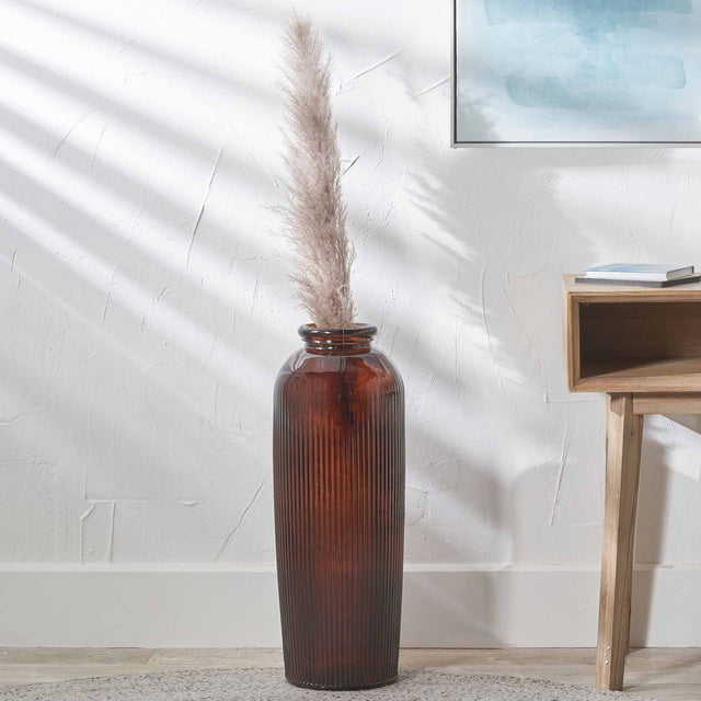 Oliva Pecan Brown Recycled Glass Ribbed Vase