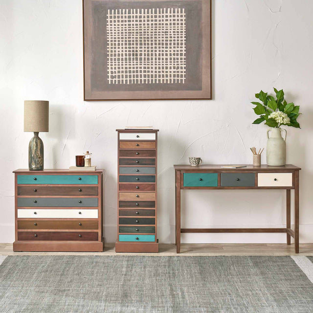 Staten Blue Pine Wood Office Furniture Set