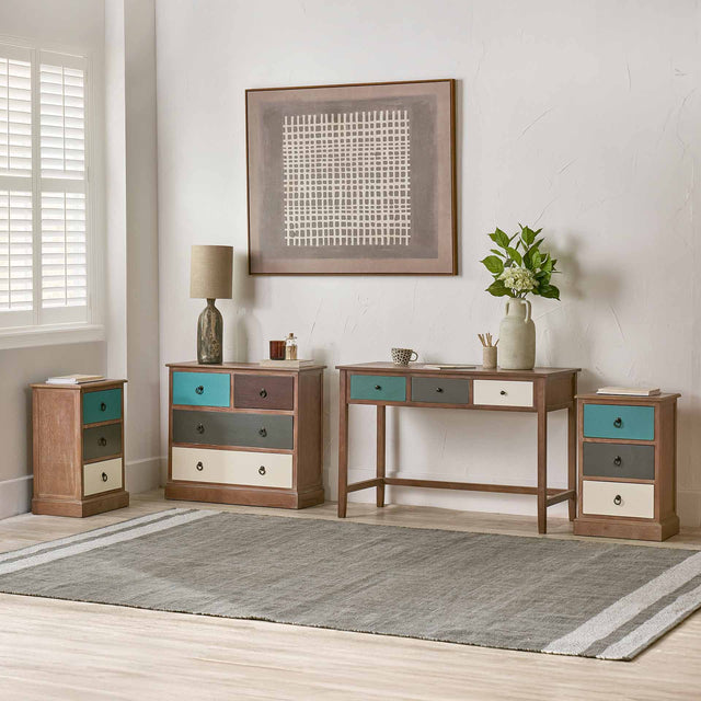 Staten Blue Pine Wood Bedroom Furniture Set
