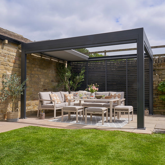 Abierto 3m x 4m Electric Pergola with Retractable Roof and LED Lighting