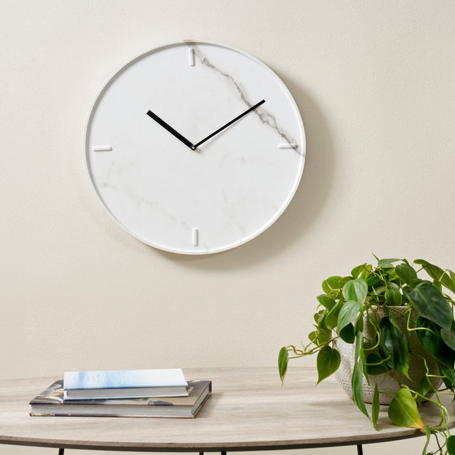 Leia White Marble Finish Round Wall Clock