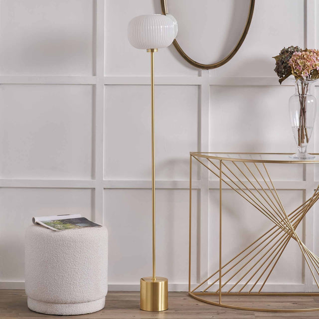 Ruma White Ribbed Glass & Gold Floor Lamp | Lighting | Rūma