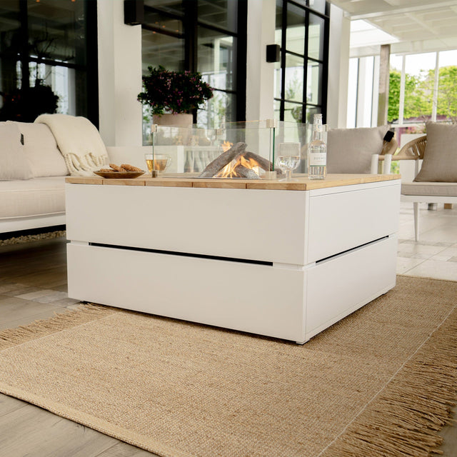 Cosipure 100 White and Teak Square Fire Pit