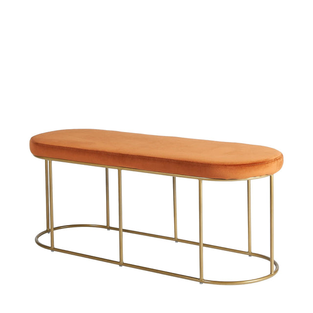 Ruma Tobacco Velvet Bench with Gold Metal Frame | Seating | Rūma