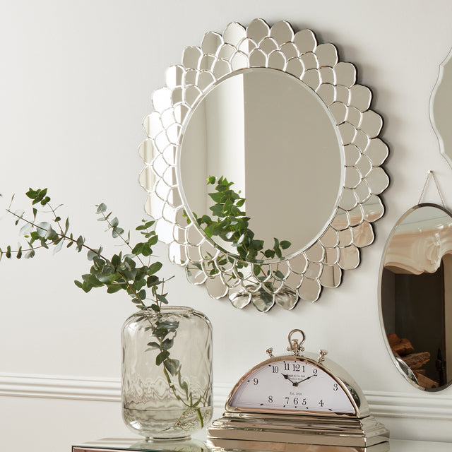 Tallulah Clear Layered Glass Round Wall Mirror 