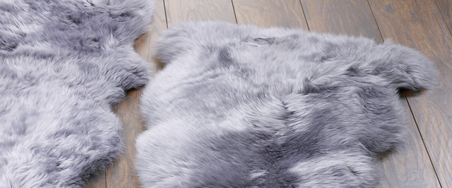 grey fluffy dressing room rug