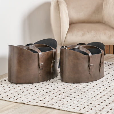 Luca Peppercorn Leather Handled Storage S/2
