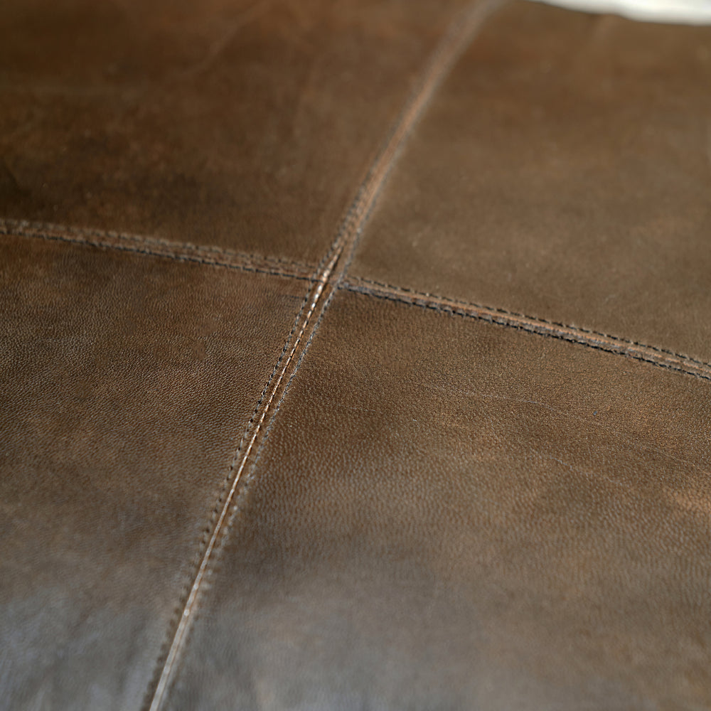 Leandro Peppercorn Leather Square Pouffe
