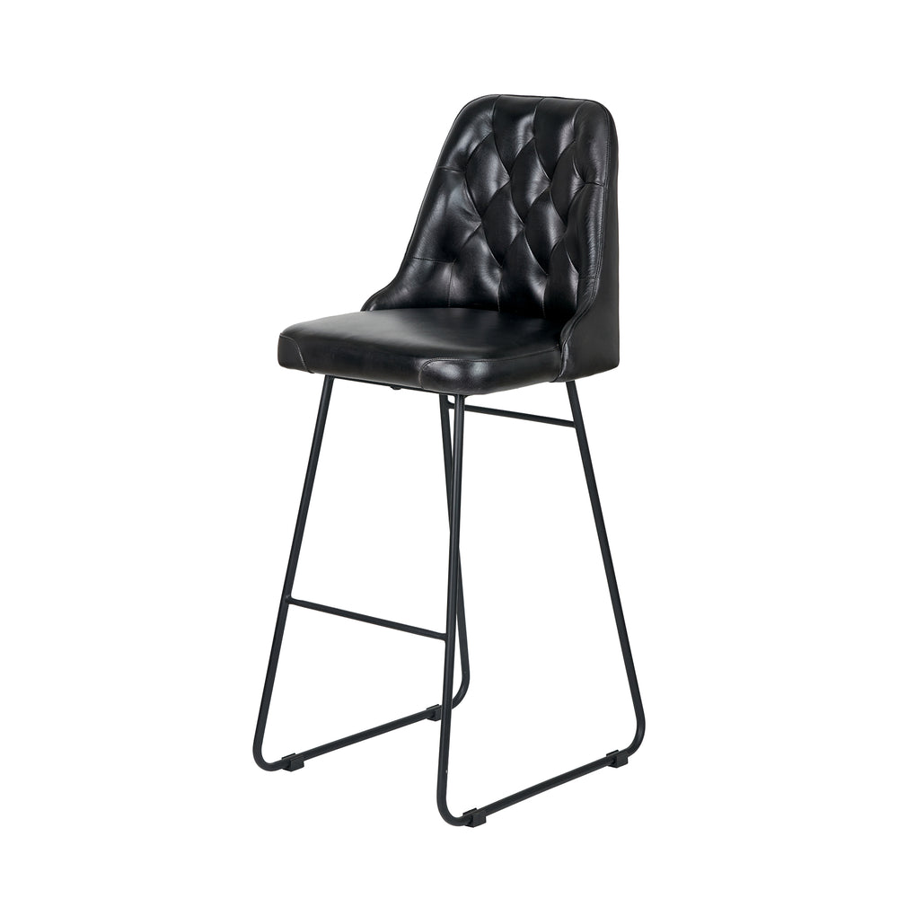 Abriana Vintage Ash Black Leather Bar Stool