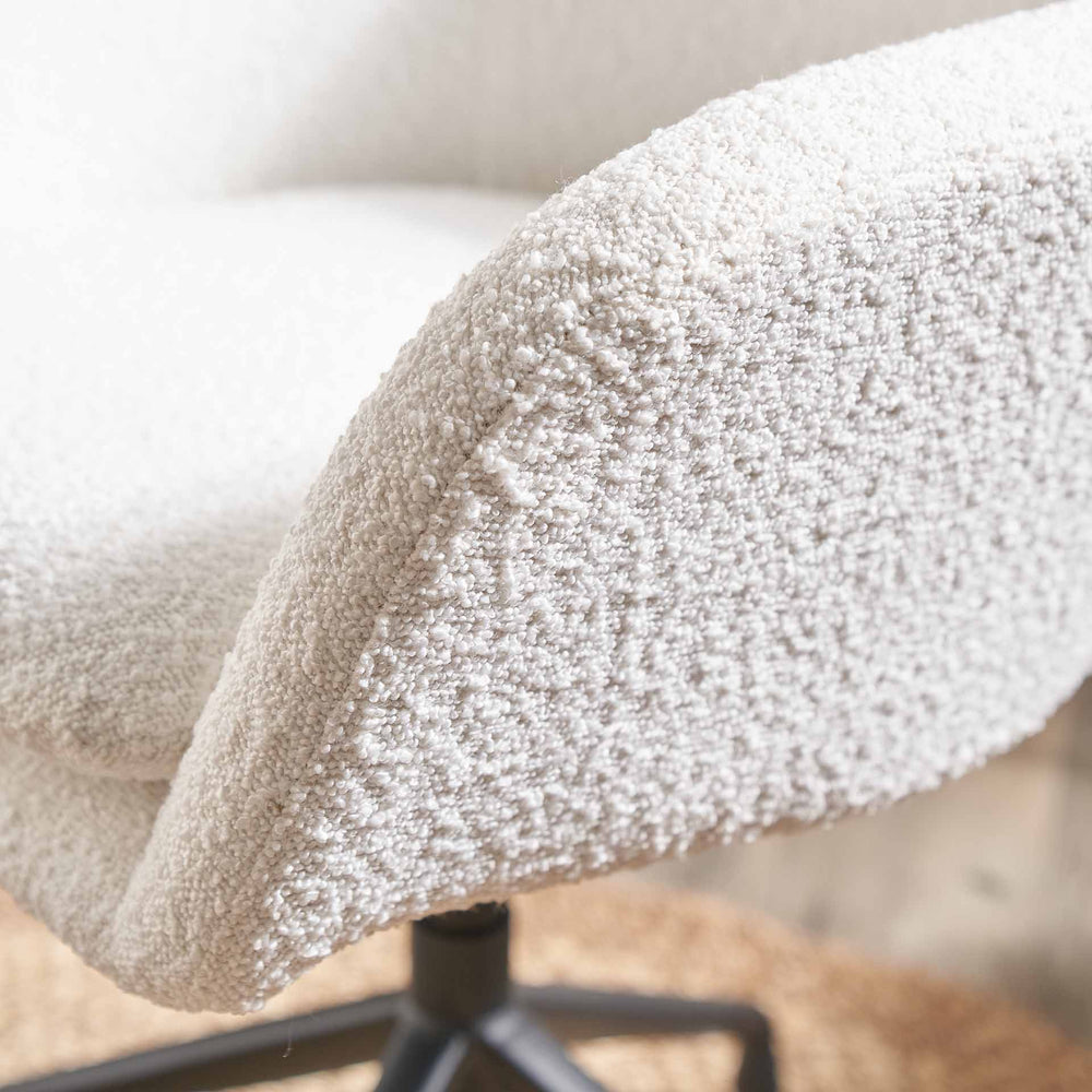 Solenne White Bouclé Swivel Chair