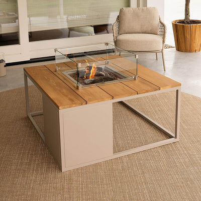 Cosiloft Sandy Beige and Teak Square Fire Pit Table