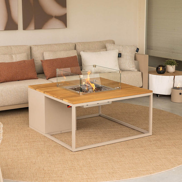 Cosiloft Sandy Beige and Teak Square Fire Pit Table