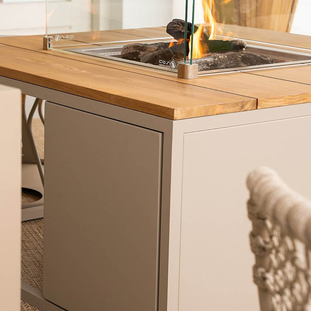 Cosiloft Sandy Beige and Teak Rectangle Fire Pit Table