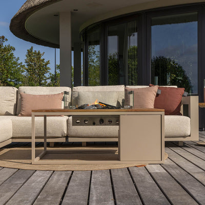 Cosiloft Sandy Beige and Teak Rectangle Fire Pit Table