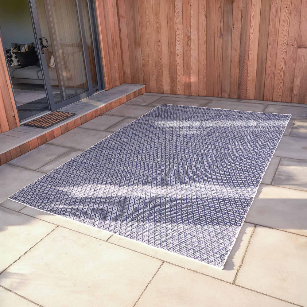 Indoor Outdoor Recycled Denim Blue Ikat Design Rug