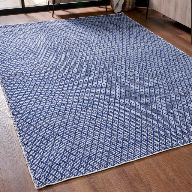 Indoor Outdoor Recycled Denim Blue Ikat Design Rug