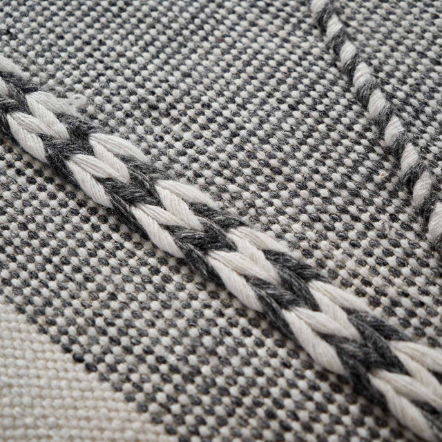 Indoor Outdoor Recycled Grey Plaited Stripe Design Rug