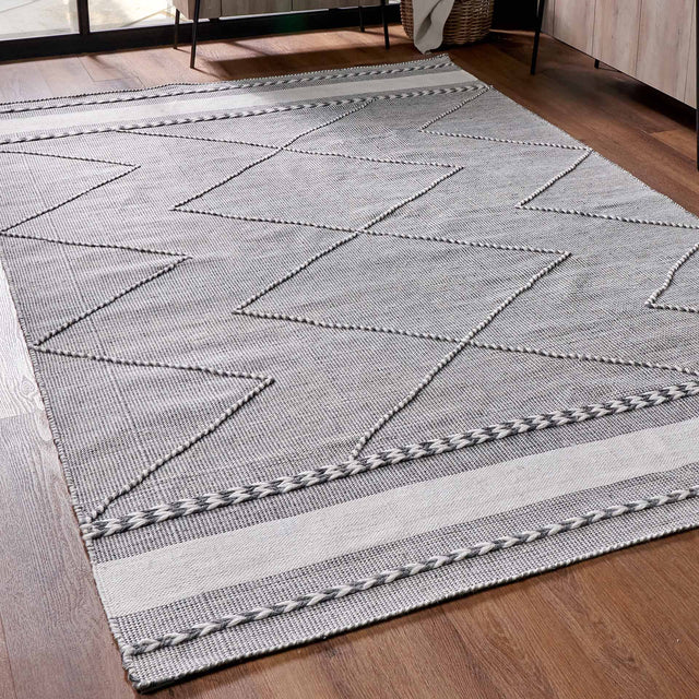 Indoor Outdoor Recycled Grey Plaited Stripe Design Rug