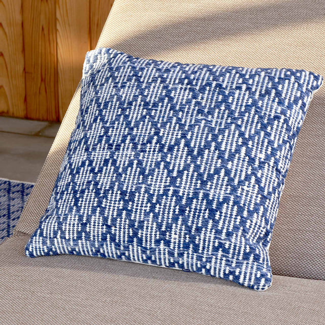 Indoor Outdoor Recycled Denim Blue Ikat Design Scatter Cushion