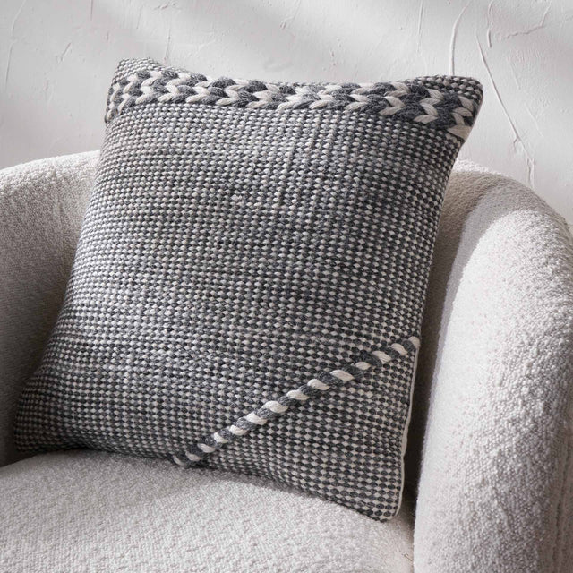 Indoor Outdoor Recycled Grey Plaited Stripe Design Scatter Cushion