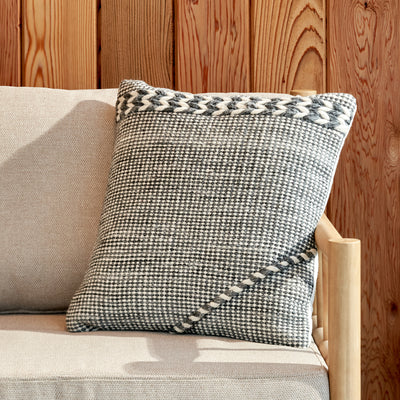 Indoor Outdoor Recycled Grey Plaited Stripe Design Scatter Cushion