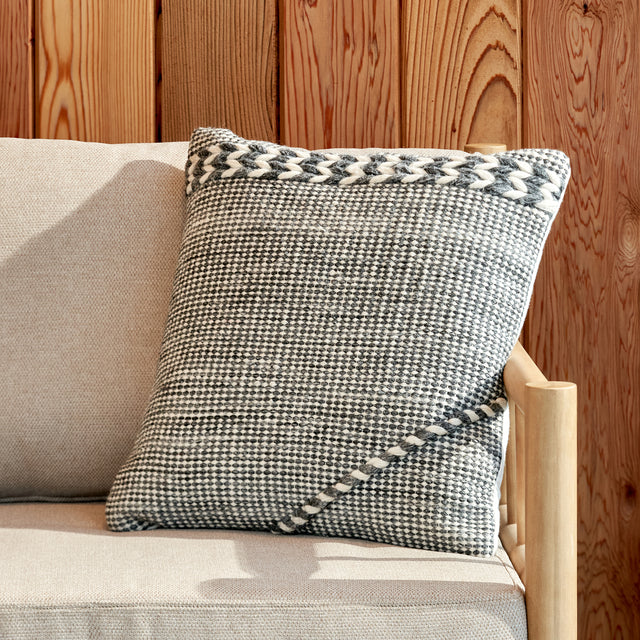 Indoor Outdoor Recycled Grey Plaited Stripe Design Scatter Cushion