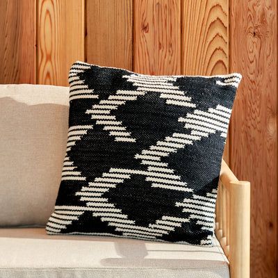Indoor Outdoor Recycled Black  Chevron Design Scatter Cushion