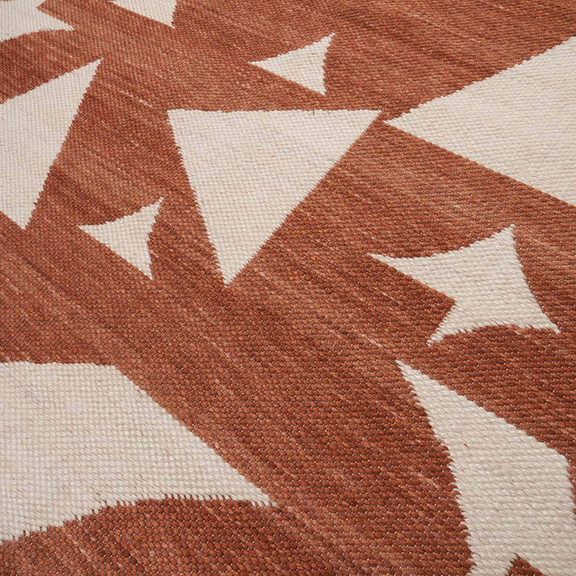 Indoor Outdoor Terracotta and Ivory Geometric Design Rug