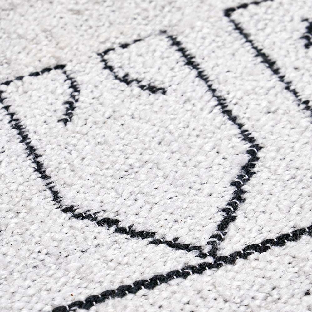 Indoor Outdoor White and Black Greek Key Design Rug Large