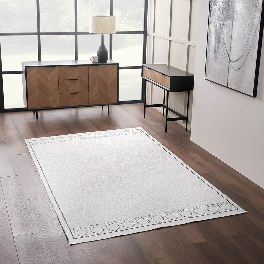 Indoor Outdoor White and Black Greek Key Design Rug Large