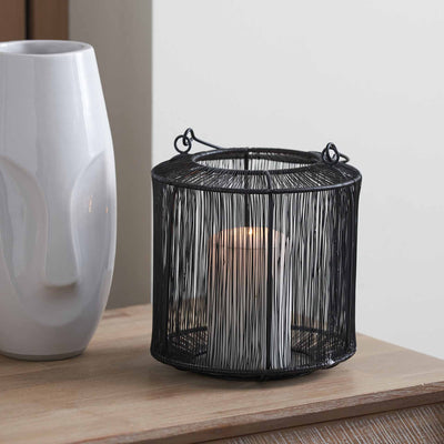 Amina Matt Black Mesh Metal Round Lantern Small