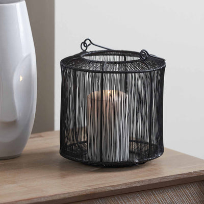 Amina Matt Black Mesh Metal Round Lantern Small