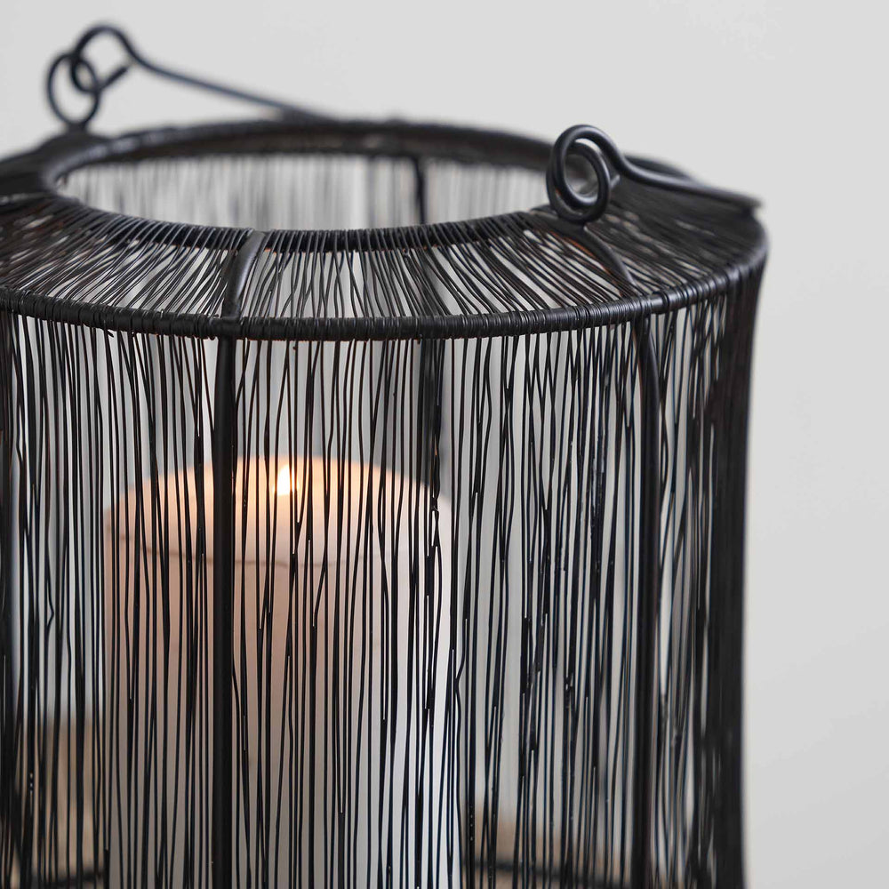 Amina Matt Black Mesh Metal Round Lantern Small